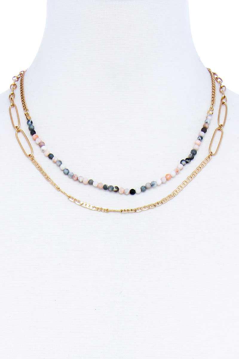 Double Layer Beaded And Chain Necklace | Mixtshop LLC