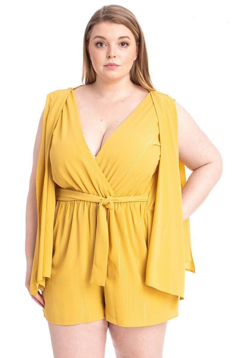 Shimmer Fabric Draped Open Sleeve Romper | Mixtshop LLC