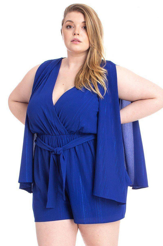 Shimmer Fabric Draped Open Sleeve Romper | Mixtshop LLC