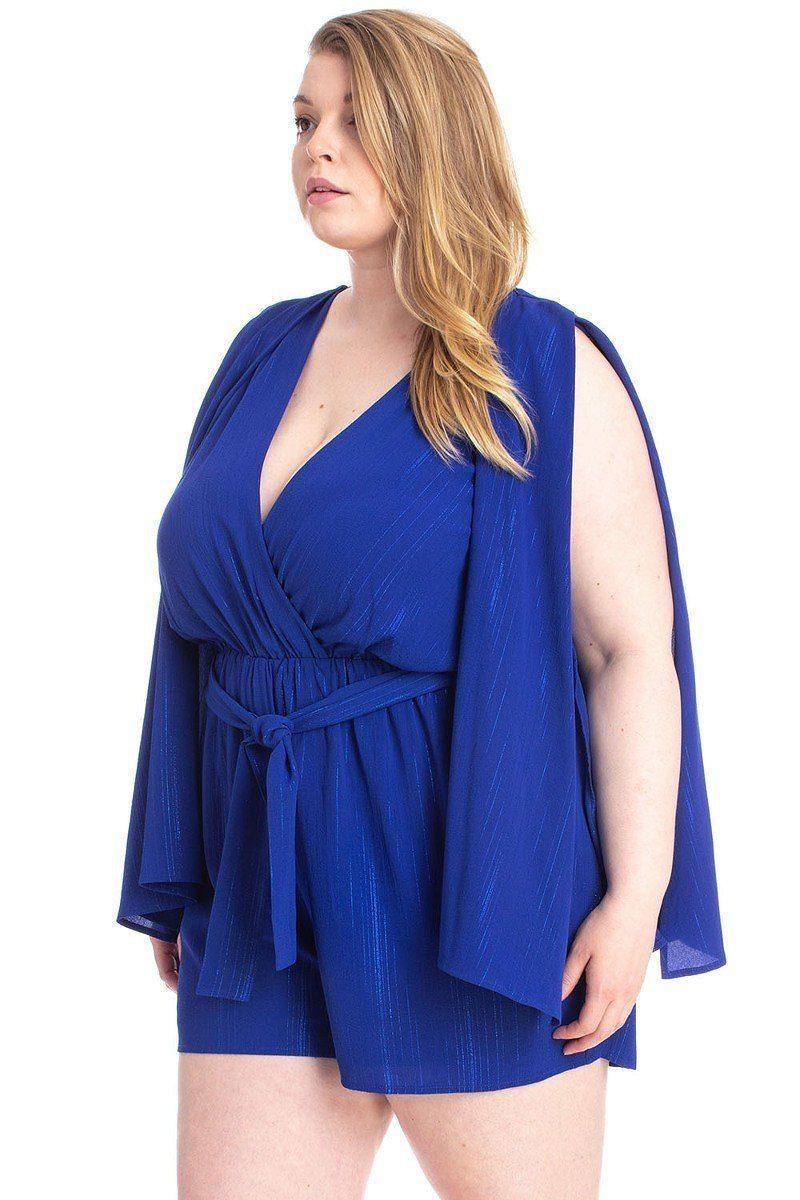 Shimmer Fabric Draped Open Sleeve Romper | Mixtshop LLC
