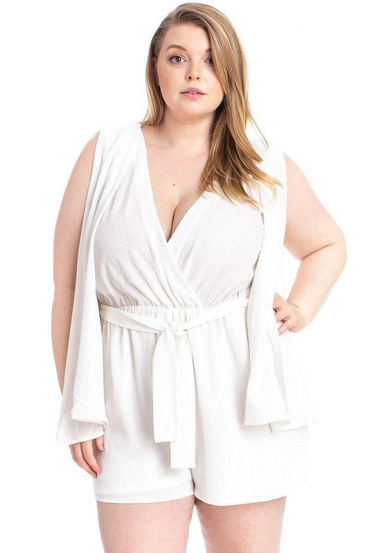 Shimmer Fabric Draped Open Sleeve Romper | Mixtshop LLC