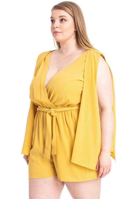 Shimmer Fabric Draped Open Sleeve Romper | Mixtshop LLC