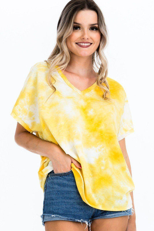 Tie-dye Top Featured In A V-neckline And Cuff Sort Sleeves | Mixtshop LLC