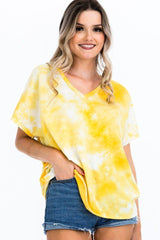 Tie-dye Top Featured In A V-neckline And Cuff Sort Sleeves | Mixtshop LLC