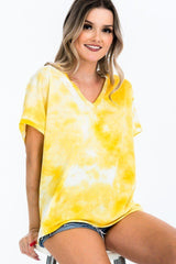 Tie-dye Top Featured In A V-neckline And Cuff Sort Sleeves | Mixtshop LLC