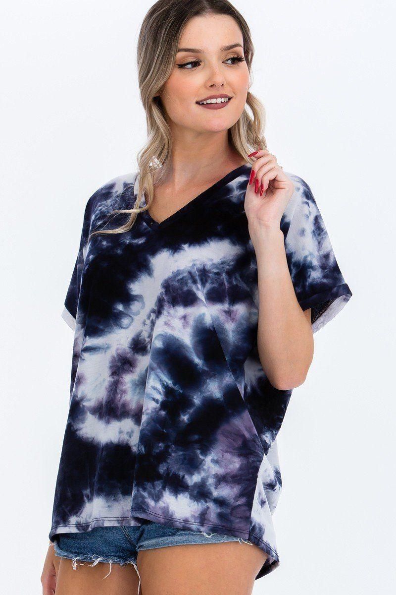 Tie-dye Top Featured In A V-neckline And Cuff Sort Sleeves | Mixtshop LLC