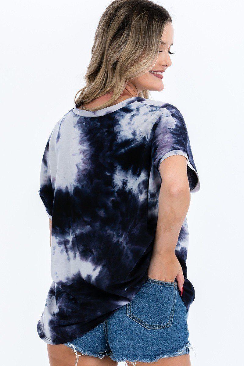 Tie-dye Top Featured In A V-neckline And Cuff Sort Sleeves | Mixtshop LLC