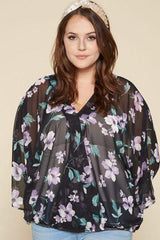 Plus Size Floral Chiffon Sheer Surplice Top | Mixtshop LLC