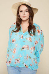 Plus Size Floral Chiffon Sheer Surplice Top | Mixtshop LLC
