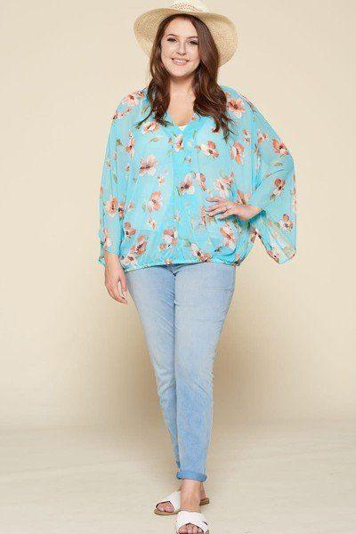 Plus Size Floral Chiffon Sheer Surplice Top | Mixtshop LLC