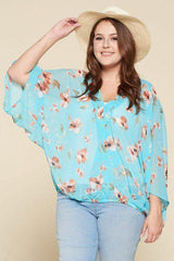 Plus Size Floral Chiffon Sheer Surplice Top | Mixtshop LLC