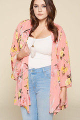 Plus Size Floral Printed Oversize Flowy And Airy Kimono With Dramatic Bell Sleeves | Mixtshop LLC