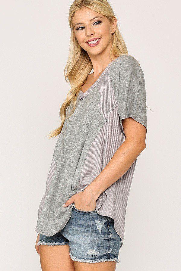 Rib Knit Mixed Dolman Sleeve Top With Round Hem | Mixtshop LLC
