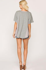 Rib Knit Mixed Dolman Sleeve Top With Round Hem | Mixtshop LLC