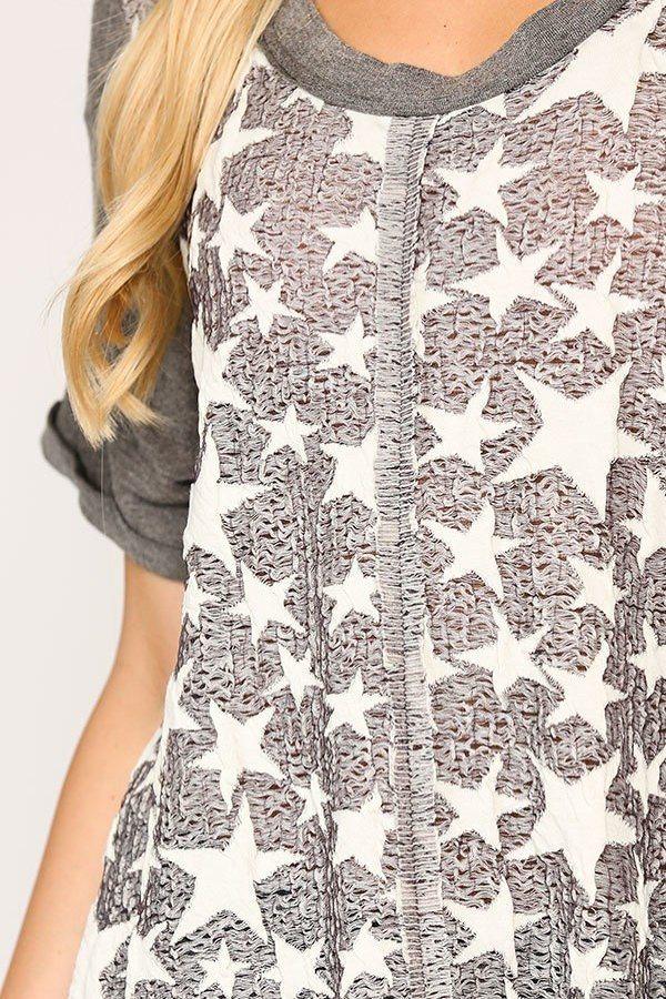 Star Textured Knit Mixed Tunic Top With Shark Bite Hem | Mixtshop LLC