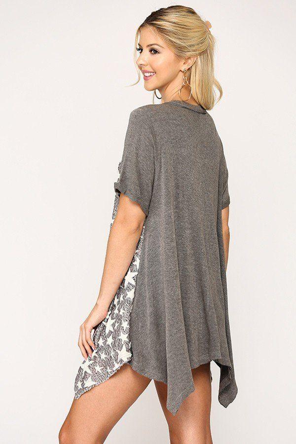 Star Textured Knit Mixed Tunic Top With Shark Bite Hem | Mixtshop LLC