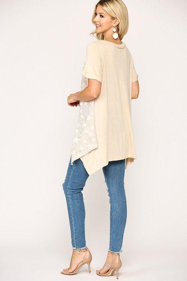 Star Textured Knit Mixed Tunic Top With Shark Bite Hem | Mixtshop LLC