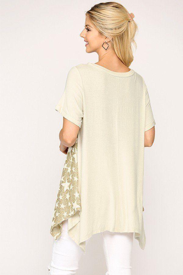 Star Textured Knit Mixed Tunic Top With Shark Bite Hem | Mixtshop LLC