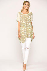 Star Textured Knit Mixed Tunic Top With Shark Bite Hem | Mixtshop LLC