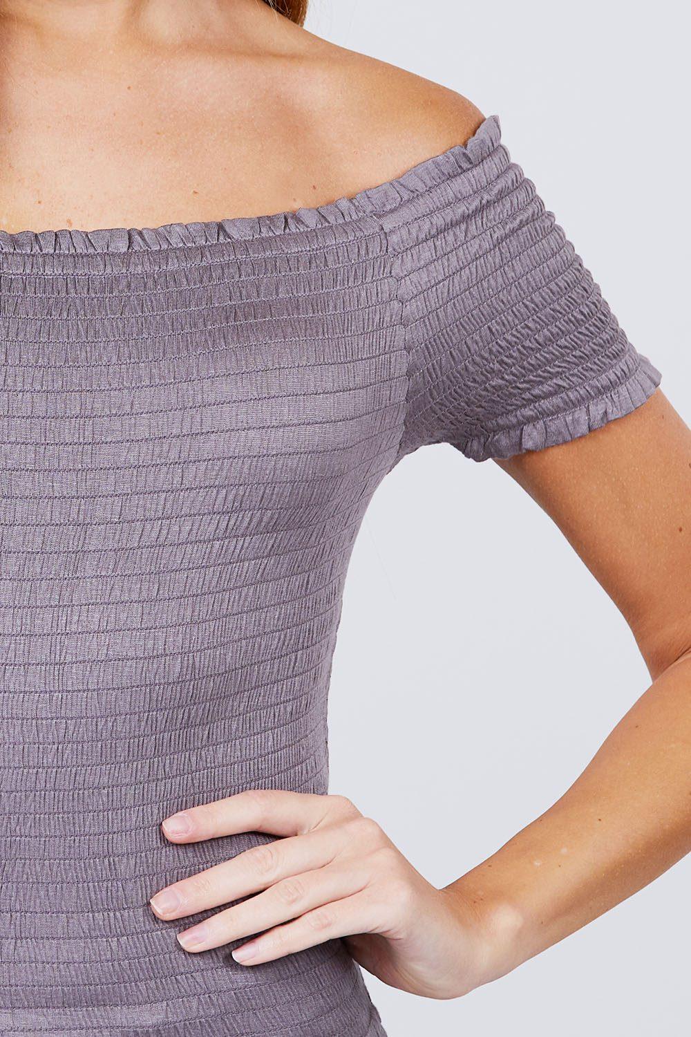 Short Sleeve Off The Shoulder Smocked Rayon Spandex Top | Mixtshop LLC