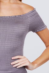 Short Sleeve Off The Shoulder Smocked Rayon Spandex Top | Mixtshop LLC