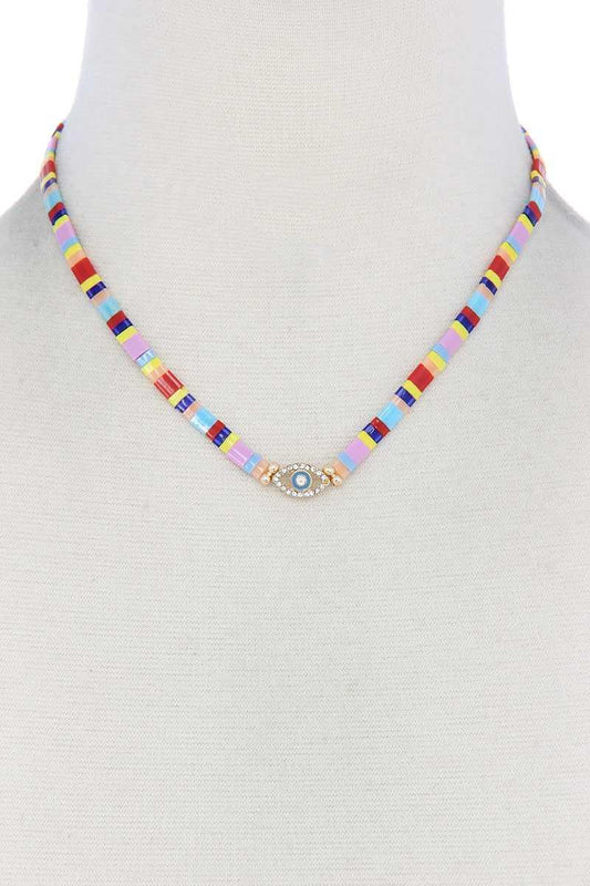 Evil Eye Charm Color Block Necklace | Mixtshop LLC