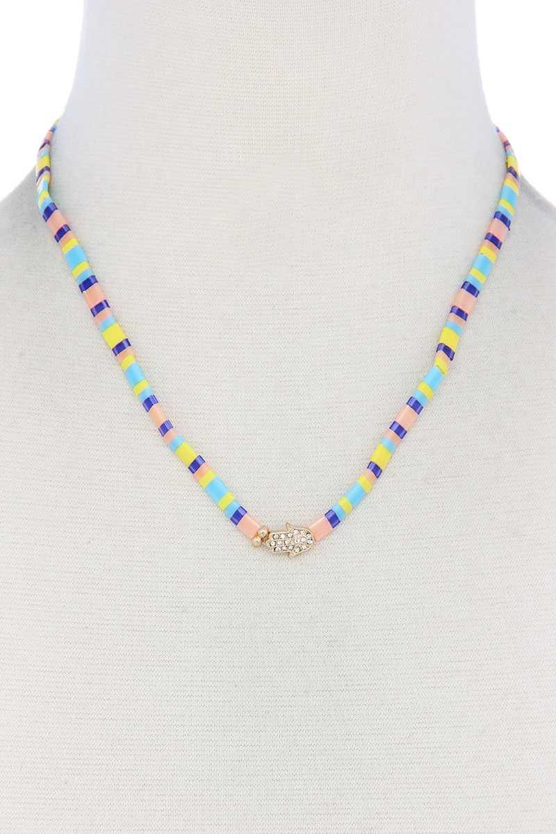 Hamsa Hand Charm Color Block Necklace | Mixtshop LLC