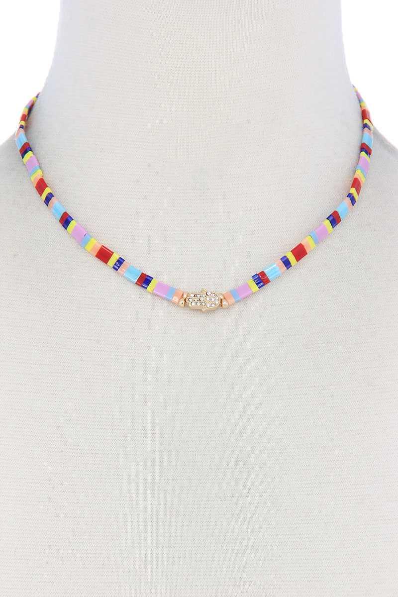 Hamsa Hand Charm Color Block Necklace | Mixtshop LLC