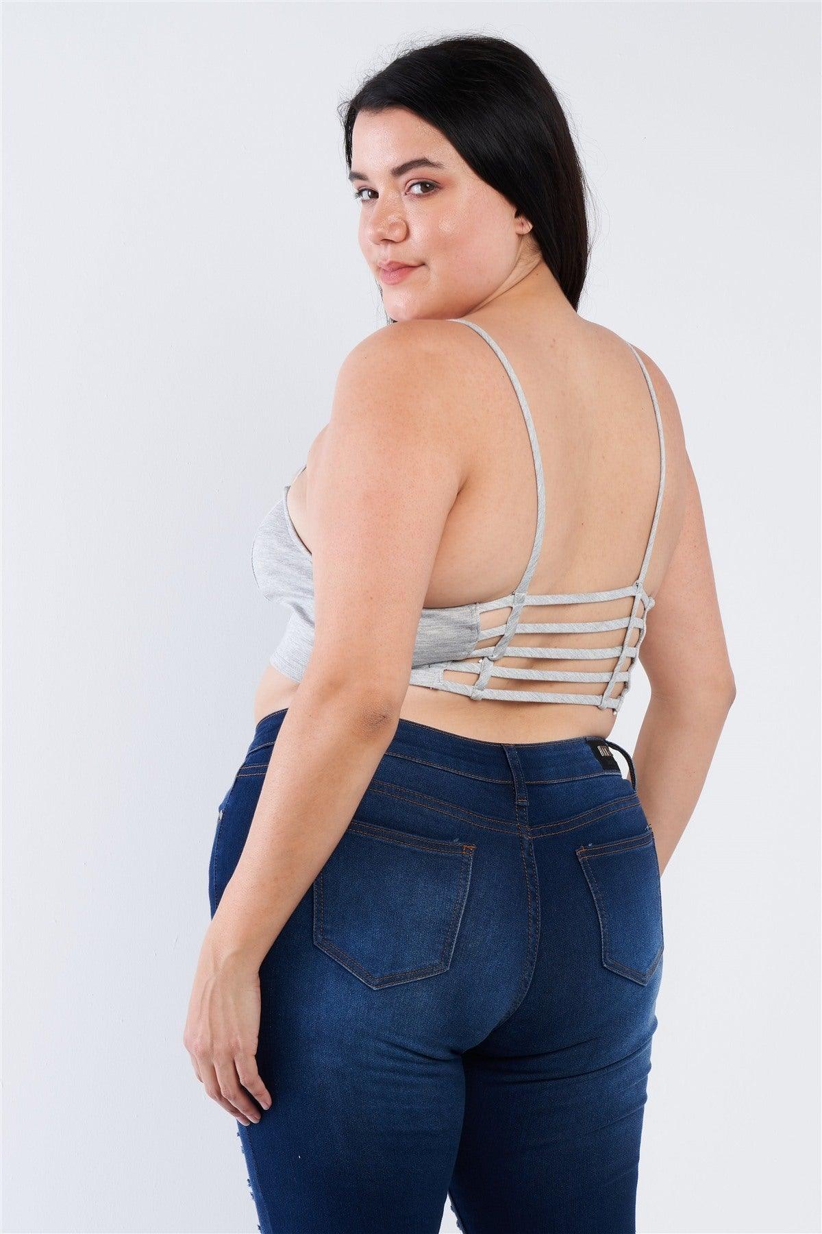 Plus Size Open Stripe Back Cami Strap Athletic Lounge Bra | Mixtshop LLC