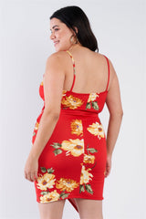 Plus Size Floral Print V-neck Cinched Size Chic Mini Dress | Mixtshop LLC