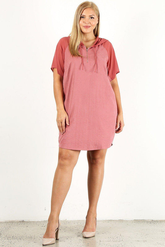 Plus Size Solid Dress With Zip-up Closure | Mixtshop LLC