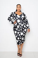 Polka Dot Drop Waist Ruched Midi Dress | Mixtshop LLC