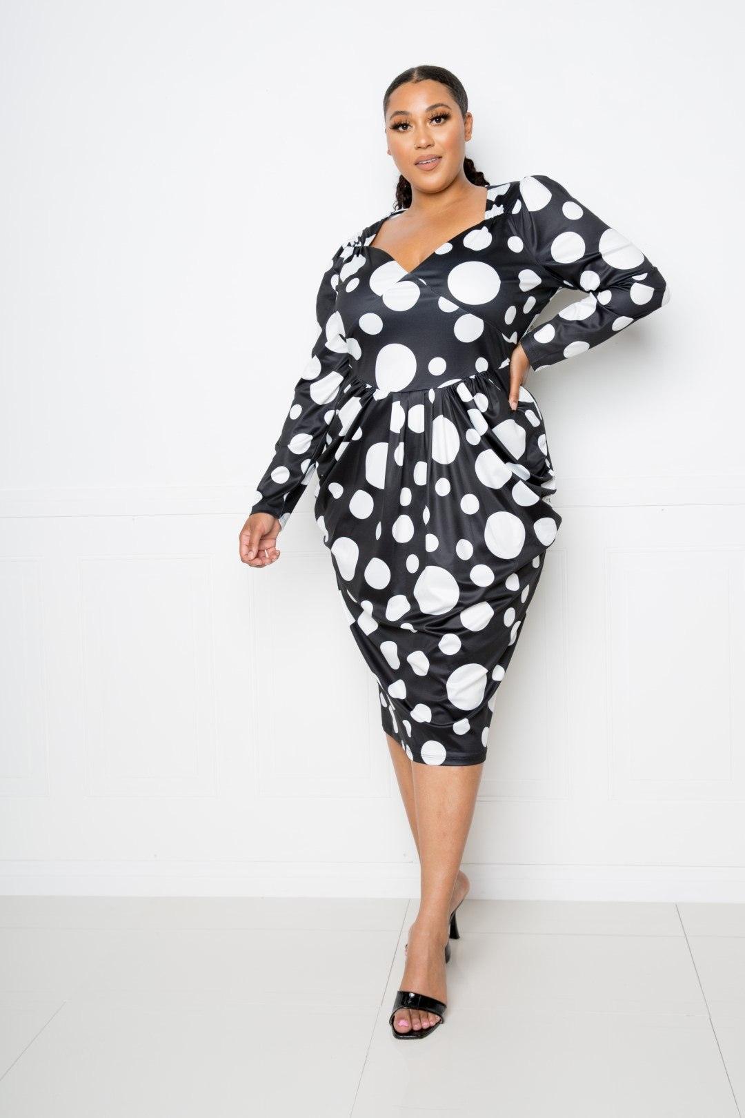 Polka Dot Drop Waist Ruched Midi Dress | Mixtshop LLC