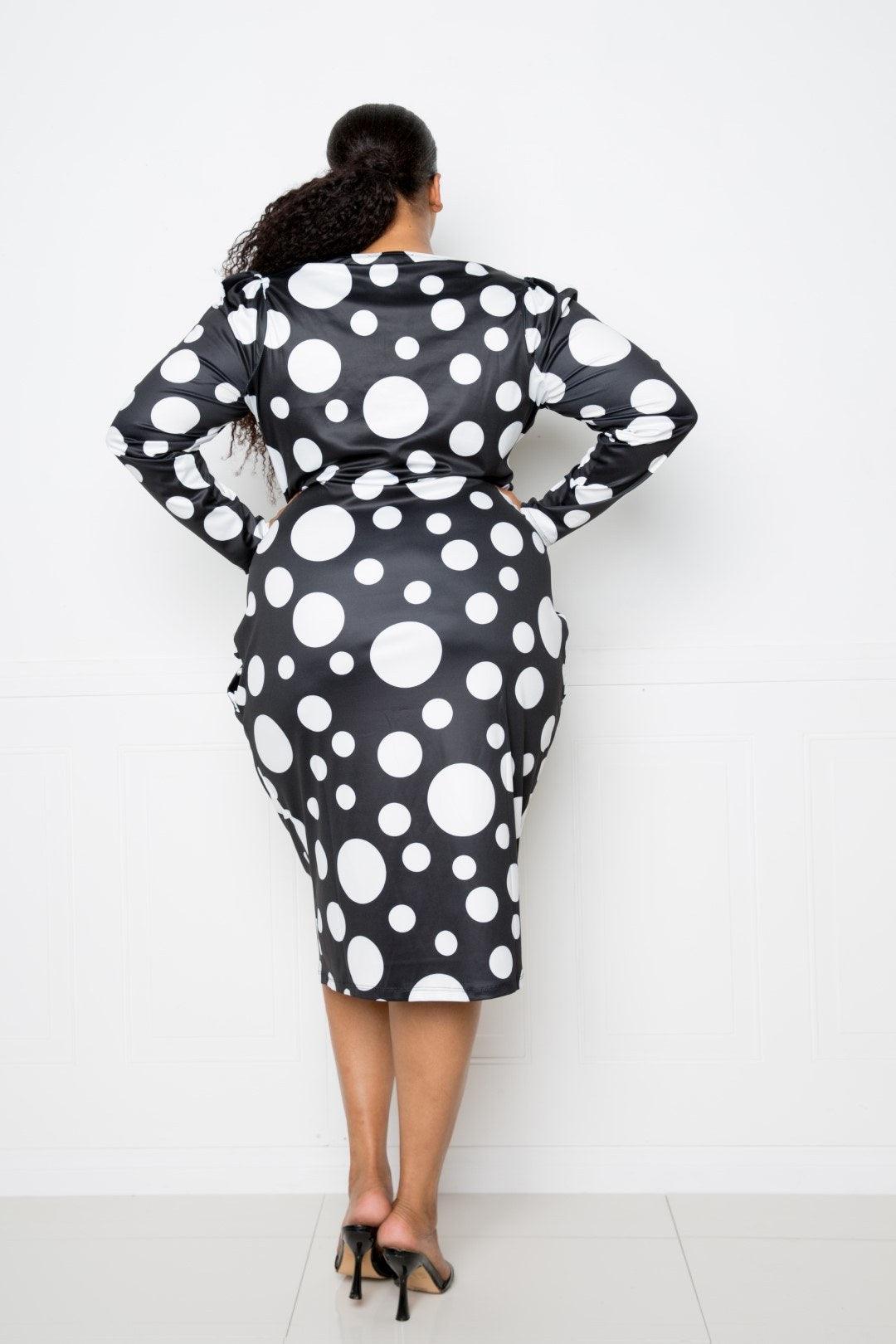 Polka Dot Drop Waist Ruched Midi Dress | Mixtshop LLC