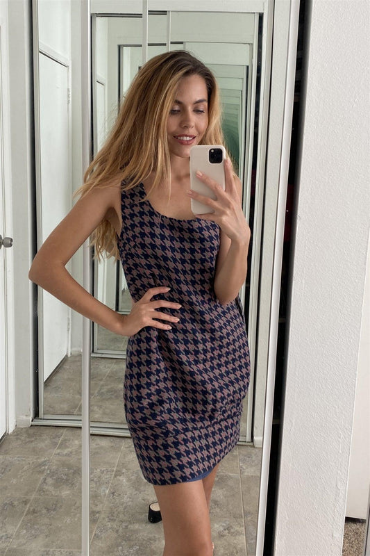 Multi Houndstooth Pattern Sleeveless Mini Dress | Mixtshop LLC