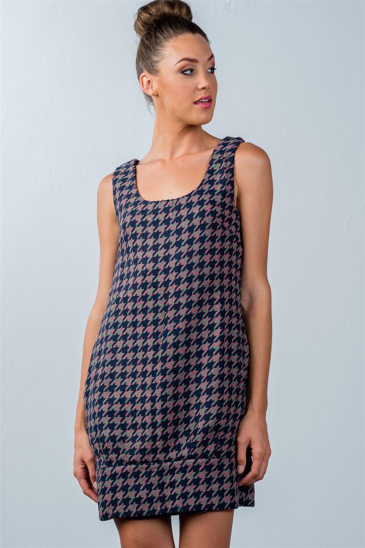 Multi Houndstooth Pattern Sleeveless Mini Dress | Mixtshop LLC