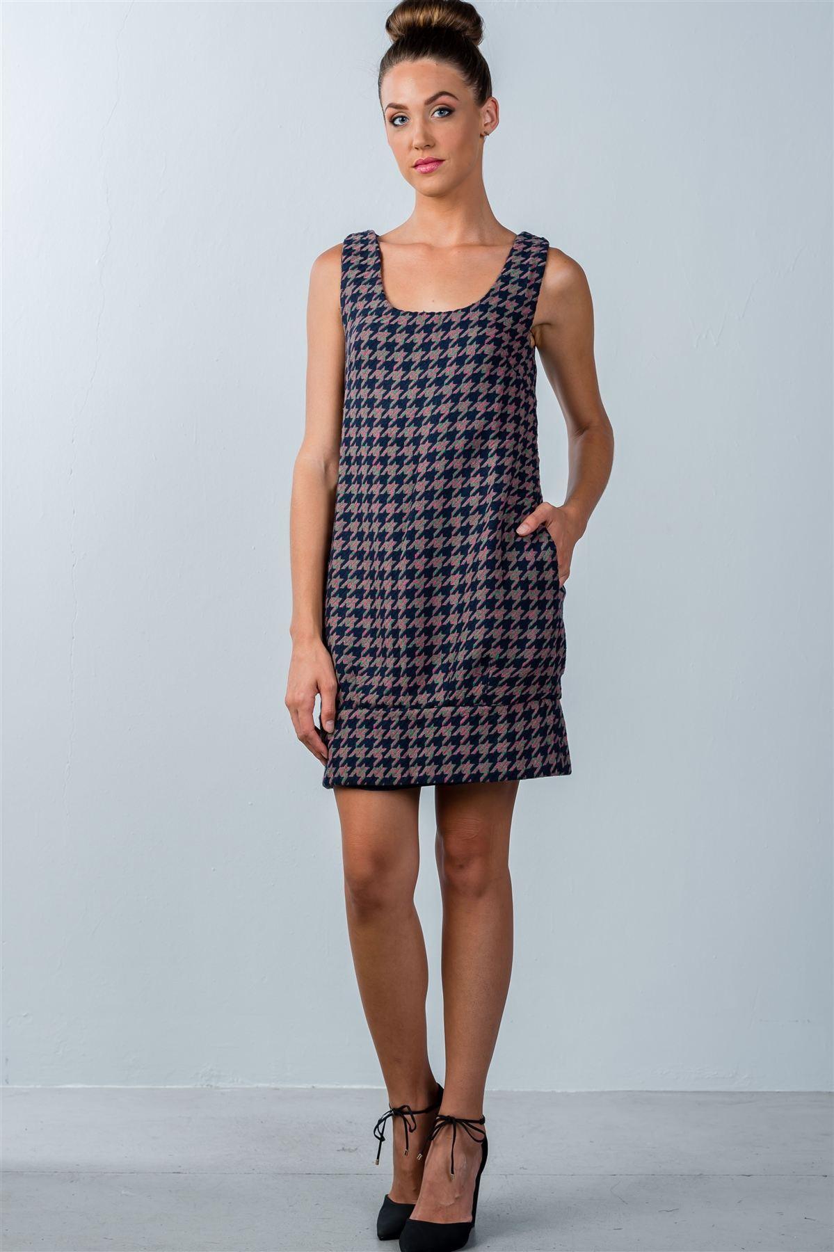 Multi Houndstooth Pattern Sleeveless Mini Dress | Mixtshop LLC