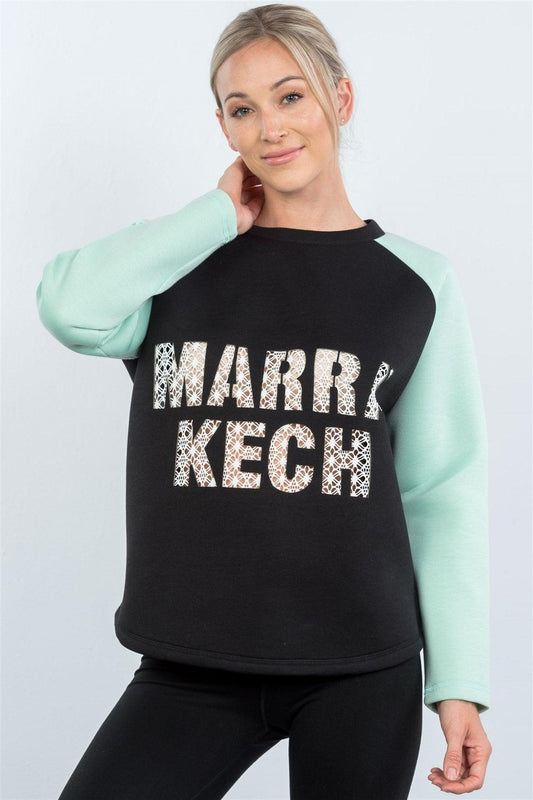 Contrast Sleeve Curved Hem Sweater | Mixtshop LLC