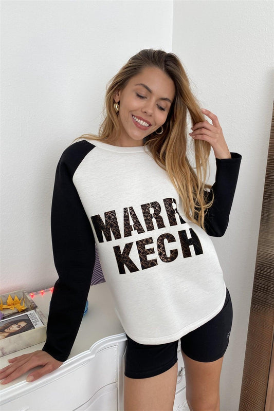 Contrast Sleeve Curved Hem Sweater | Mixtshop LLC