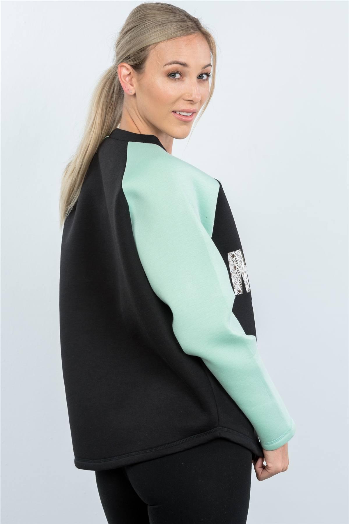 Contrast Sleeve Curved Hem Sweater | Mixtshop LLC