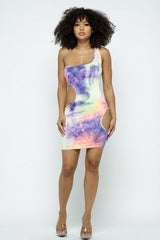 One Shoulder Two Side Cut Off Mini Dress W/mask | Mixtshop LLC