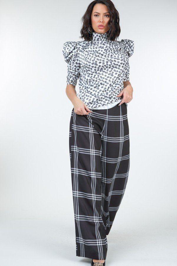 High Waist Plaid Print Wide Leg Pants | Mixtshop LLC