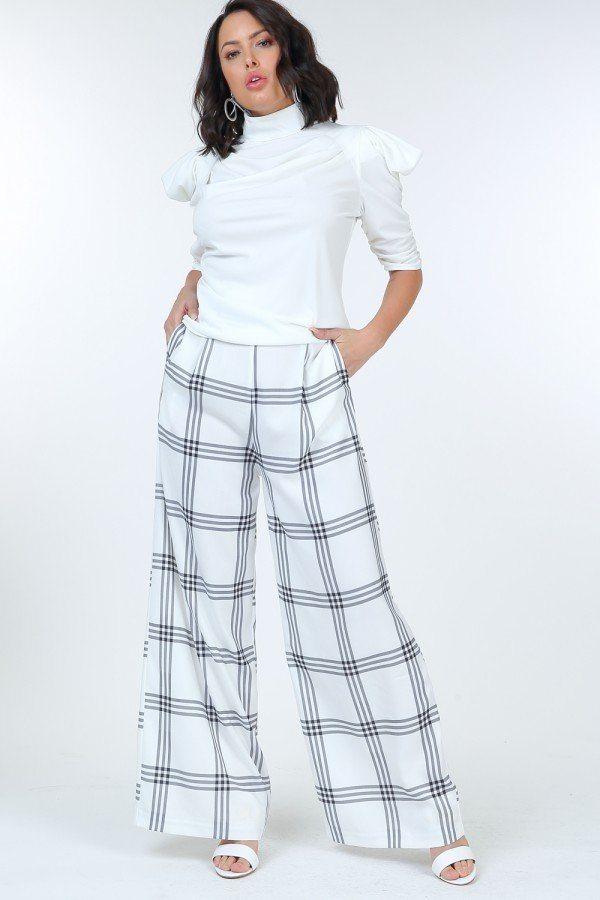 High Waist Plaid Print Wide Leg Pants | Mixtshop LLC