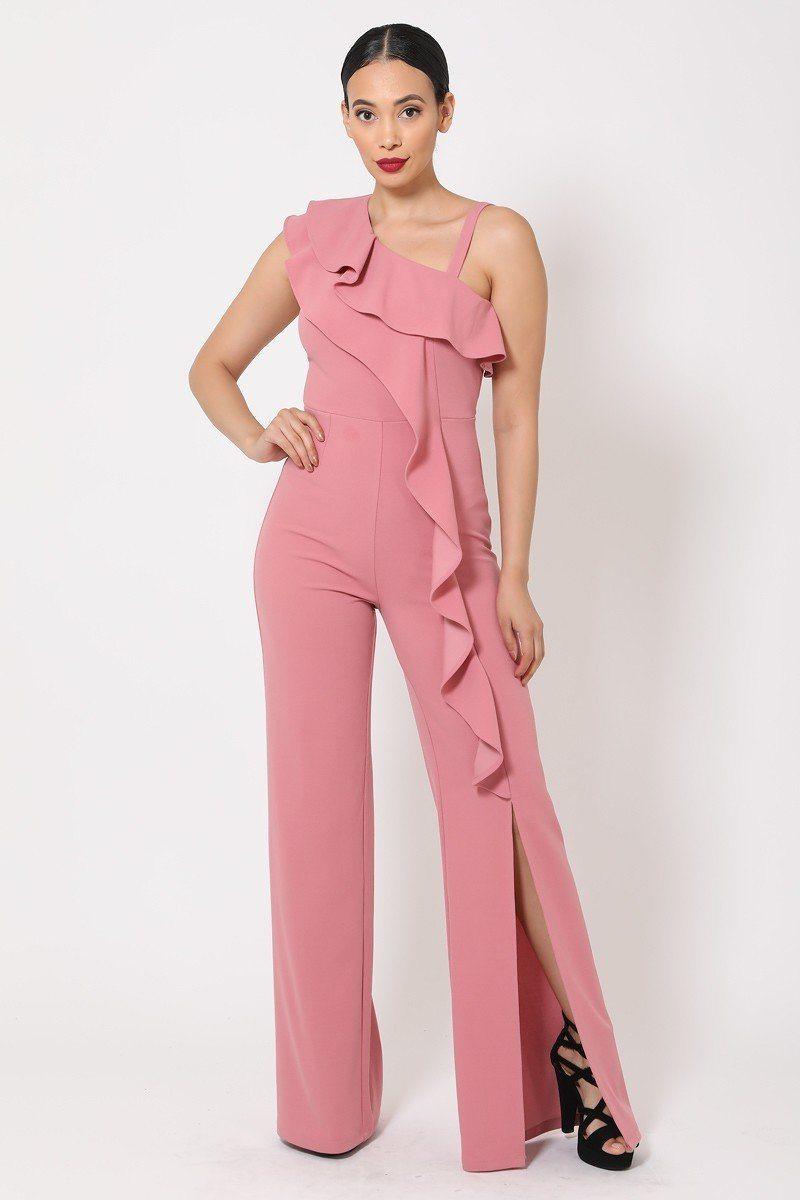 One Shoulder Ruffle Jumpsuit | Mixtshop LLC