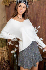 V Neck 3/4 Sleeve Side Slit Hi-lo Sweater | Mixtshop LLC