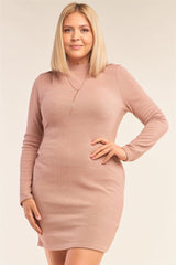 Plus Size Long Sleeve Ribbed Knit Sexy Cut Out Back Mini Dress | Mixtshop LLC