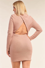 Plus Size Long Sleeve Ribbed Knit Sexy Cut Out Back Mini Dress | Mixtshop LLC