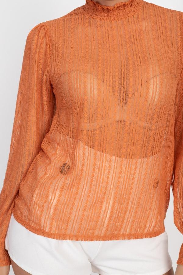 Ruffle Mock Neck Lace Top | Mixtshop LLC