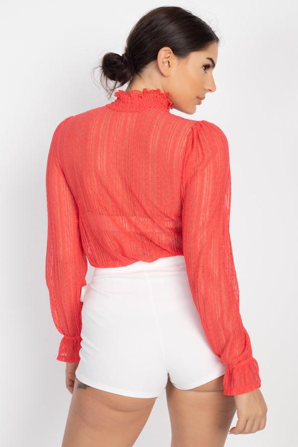 Ruffle Mock Neck Lace Top | Mixtshop LLC