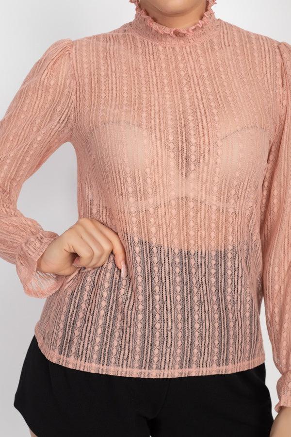 Ruffle Mock Neck Lace Top | Mixtshop LLC